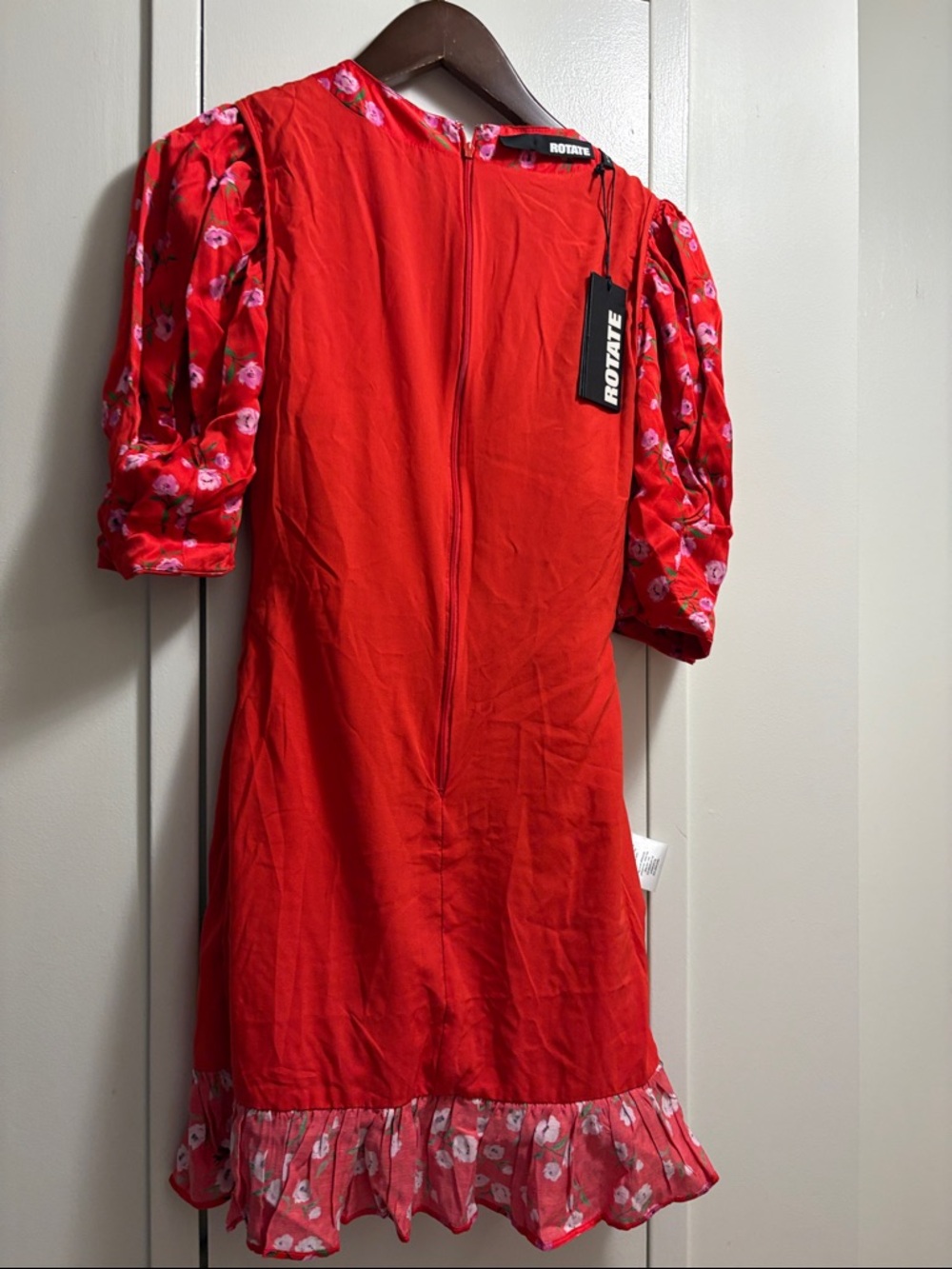 Rotate Red Floral Ruched Mini Dress - Picture 9 of 16